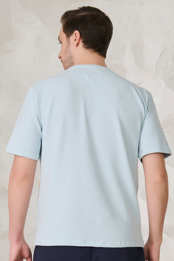 Seer Sucker Textured T-Shirt - Sky Blue