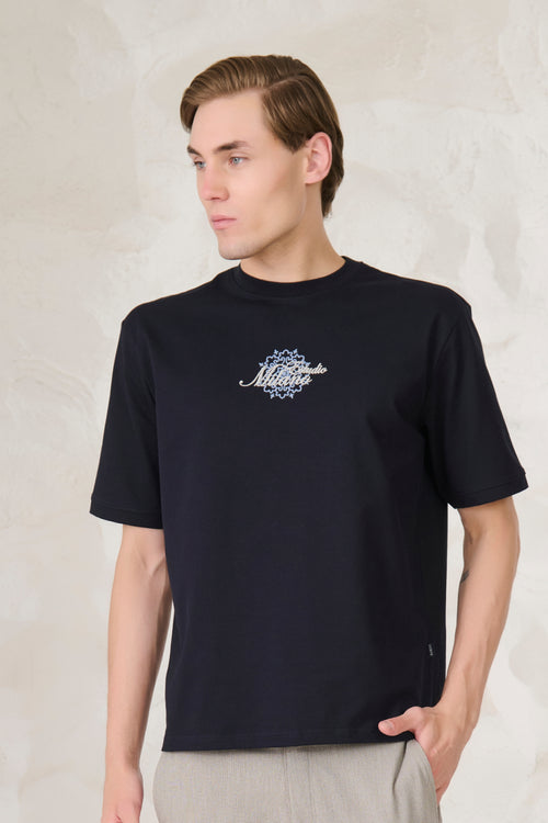 Milano Graphic Oversized Stretch T-Shirt - Navy