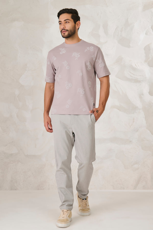 Twin Flower Oversized Stretch T-Shirt - Grey