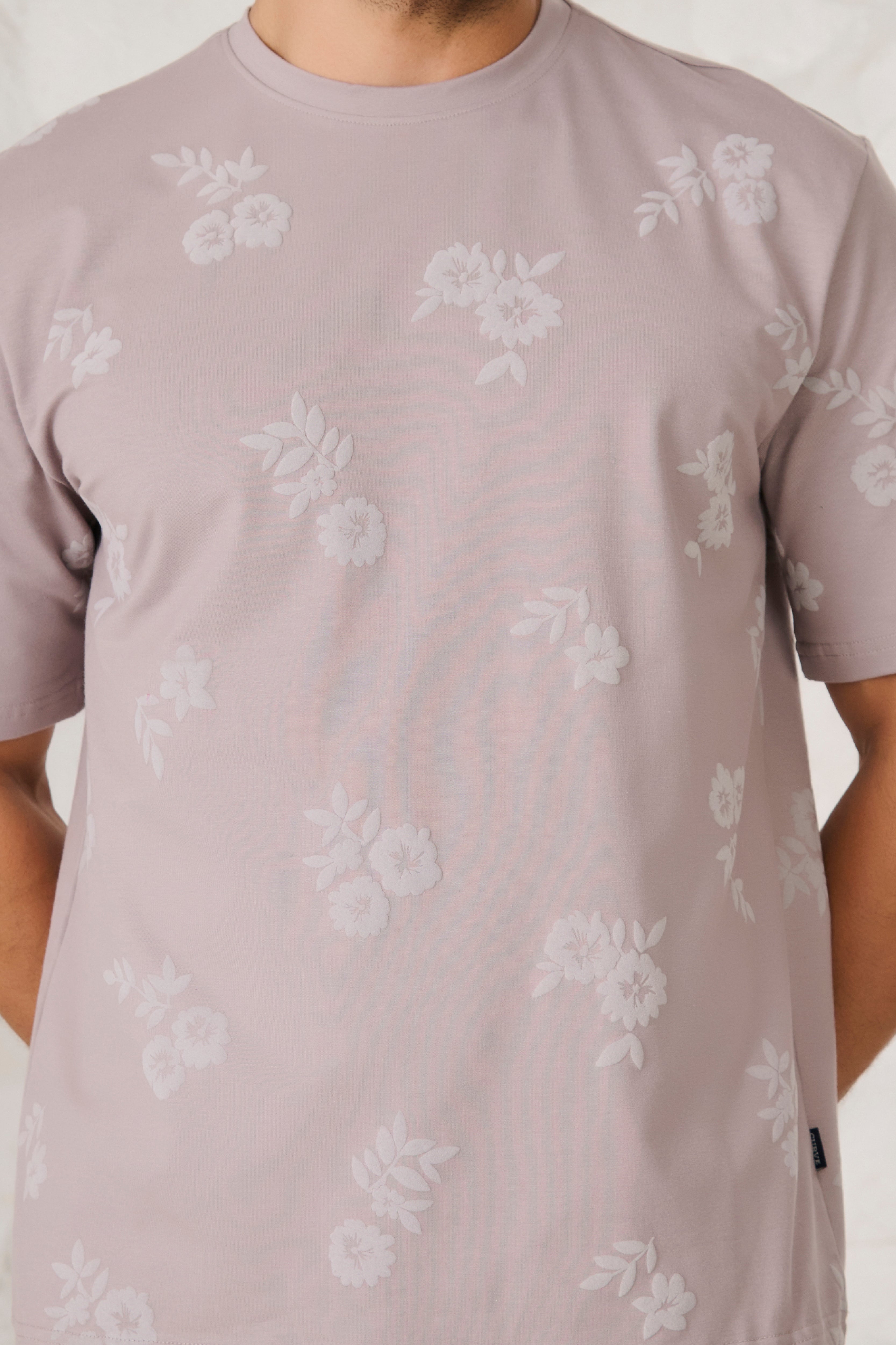 Buy Twin Flower Oversized Stretch T-Shirt - Grey Online Shopping view 4