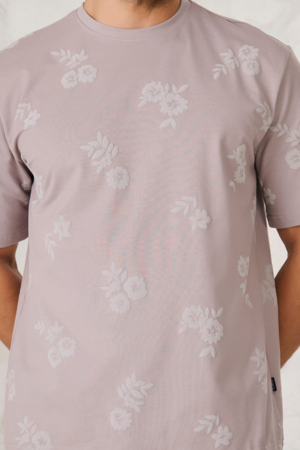 Twin Flower Oversized Stretch T-Shirt - Grey