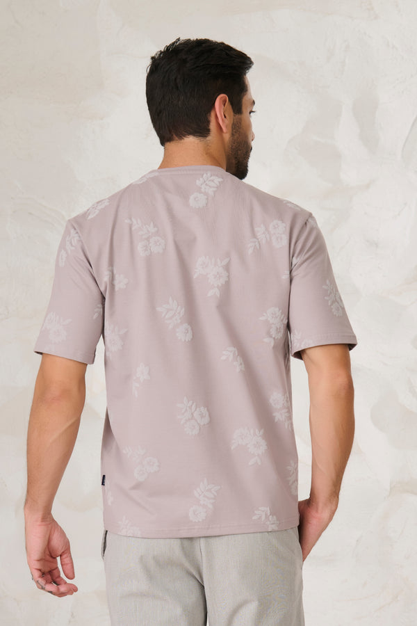 Twin Flower Oversized Stretch T-Shirt - Grey