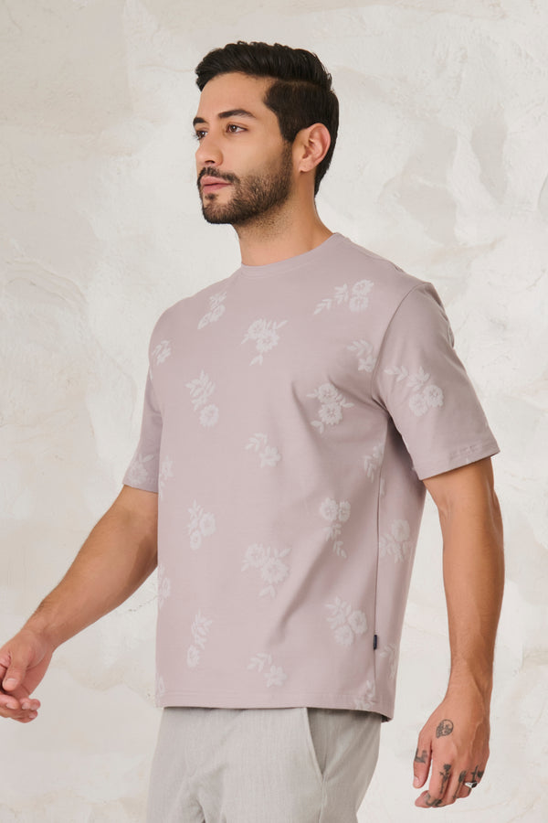 Twin Flower Oversized Stretch T-Shirt - Grey