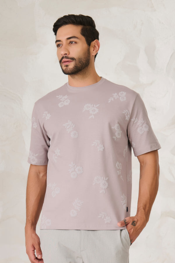 Twin Flower Oversized Stretch T-Shirt - Grey