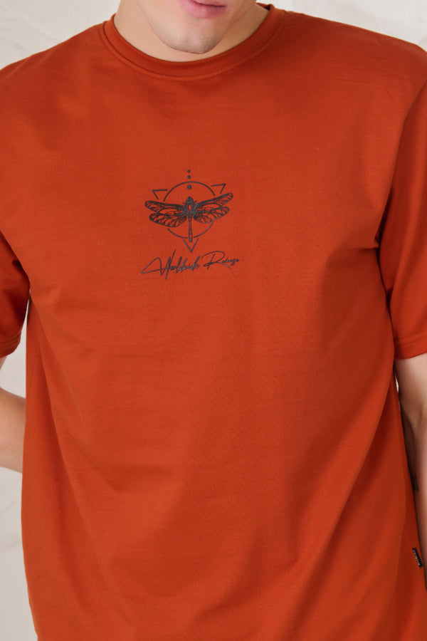 Butterfly Graphic Oversized T-Shirt - Rust