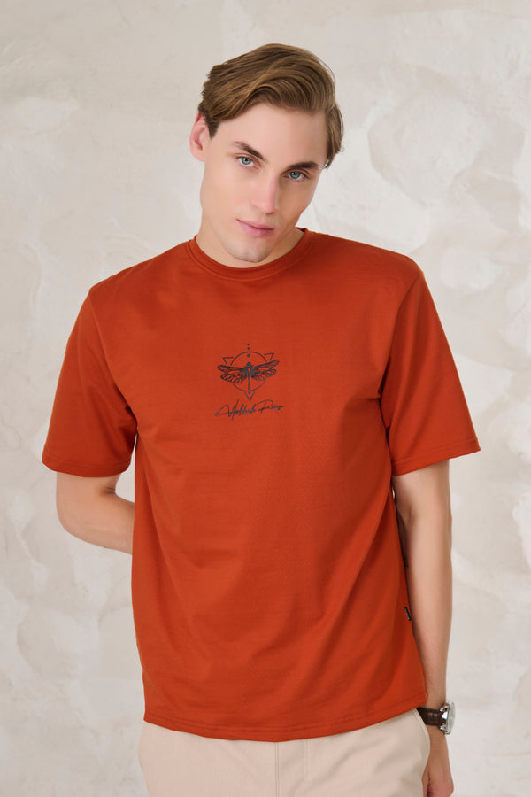 Butterfly Graphic Oversized T-Shirt - Rust