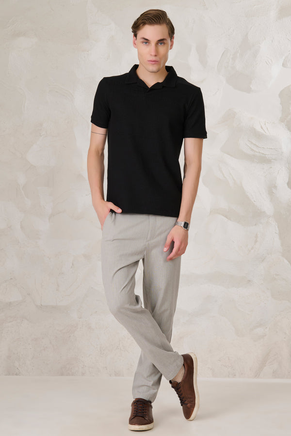 Tile Textured Cuban Performance T-Shirt - Black