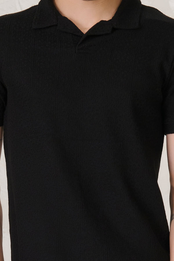 Tile Textured Cuban Performance T-Shirt - Black