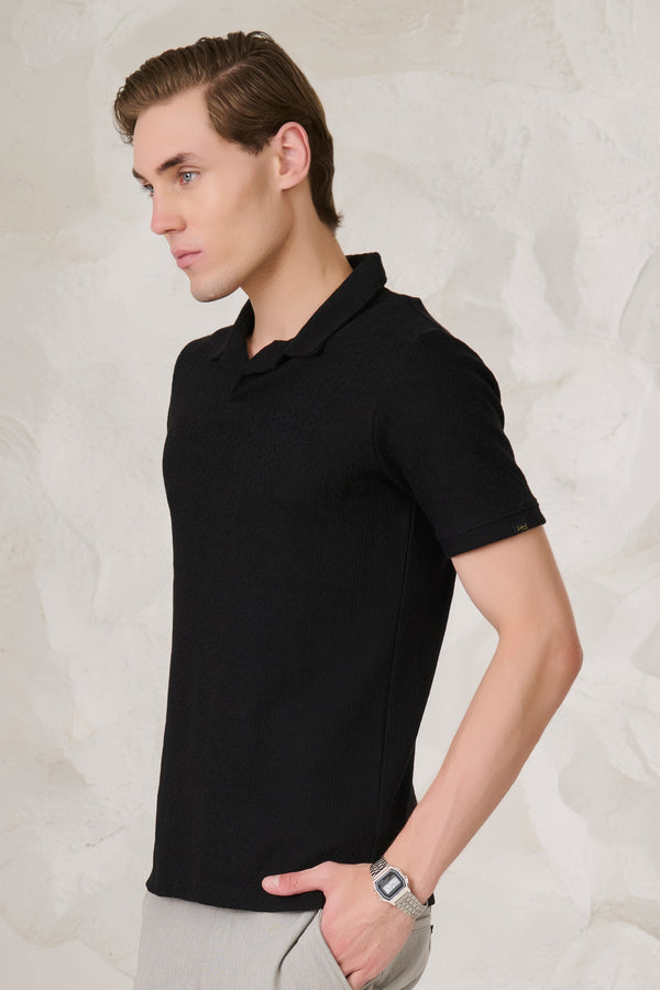 Tile Textured Cuban Performance T-Shirt - Black