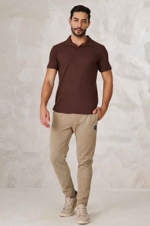 Tile Textured Cuban Performance T-Shirt - Brown