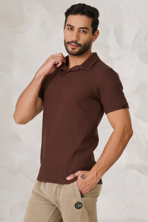 Tile Textured Cuban Performance T-Shirt - Brown
