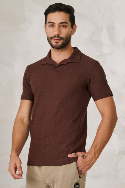 Tile Textured Cuban Performance T-Shirt - Brown