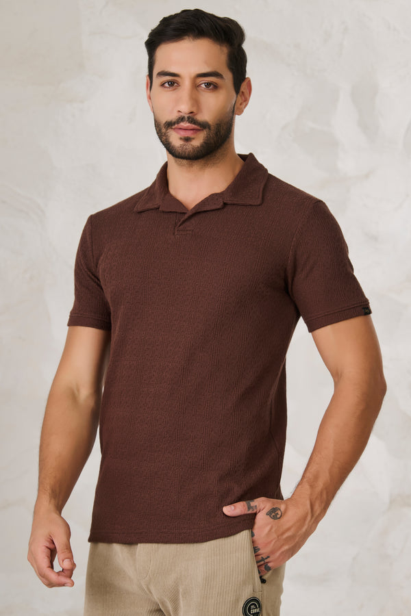 Tile Textured Cuban Performance T-Shirt - Brown