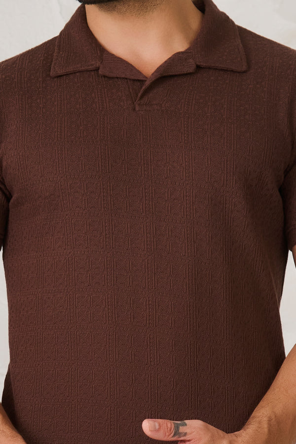 Tile Textured Cuban Performance T-Shirt - Brown