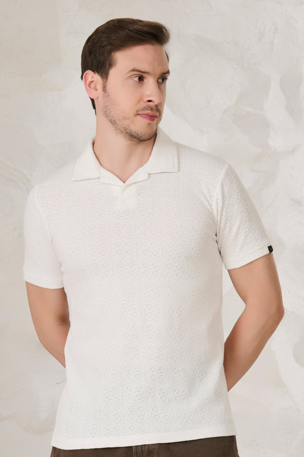 Tile Textured Cuban Performance T-Shirt - White