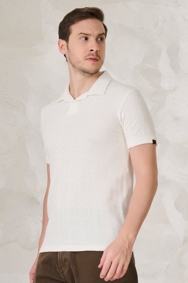 Tile Textured Cuban Performance T-Shirt - White