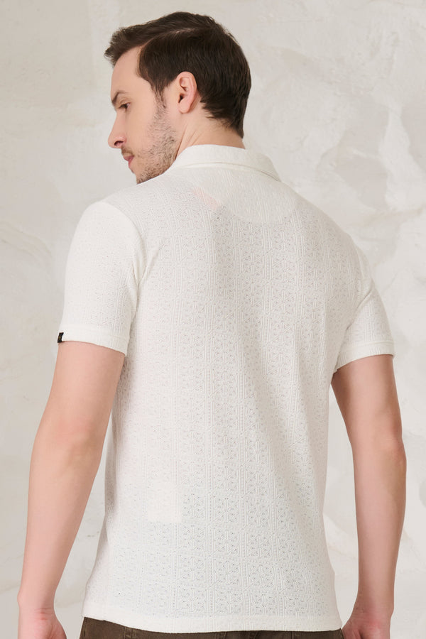Tile Textured Cuban Performance T-Shirt - White