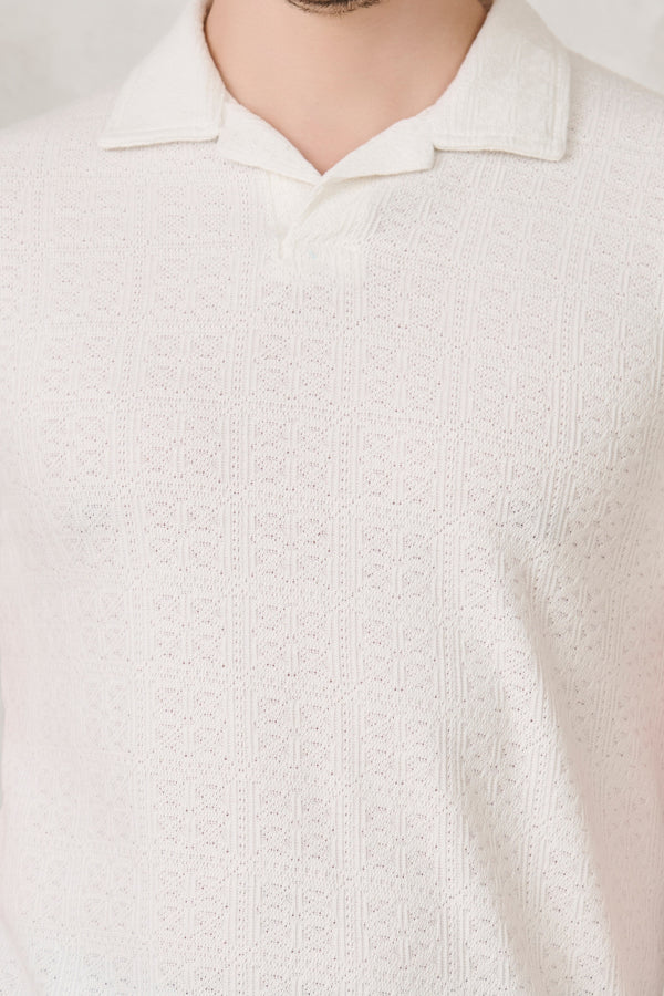 Tile Textured Cuban Performance T-Shirt - White