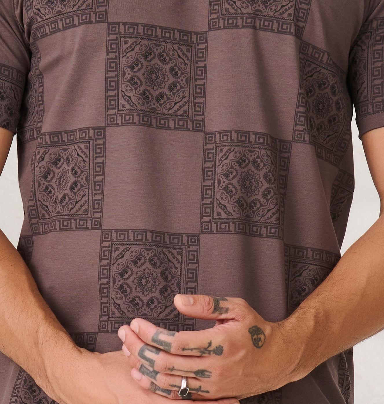 Ethnic Tiles Stretch T-Shirt - Brown