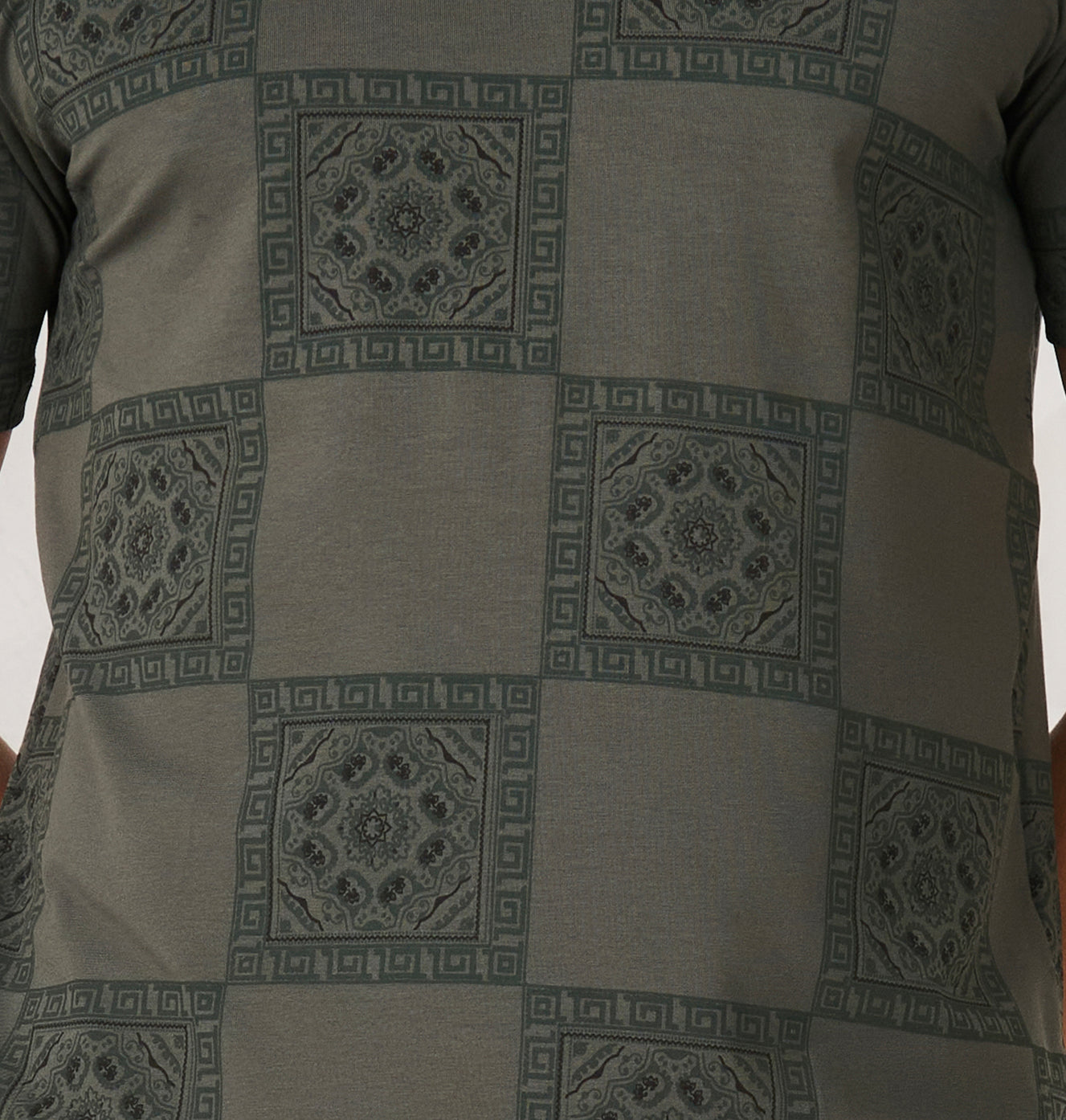 Ethnic Tiles Stretch T-Shirt - Olive