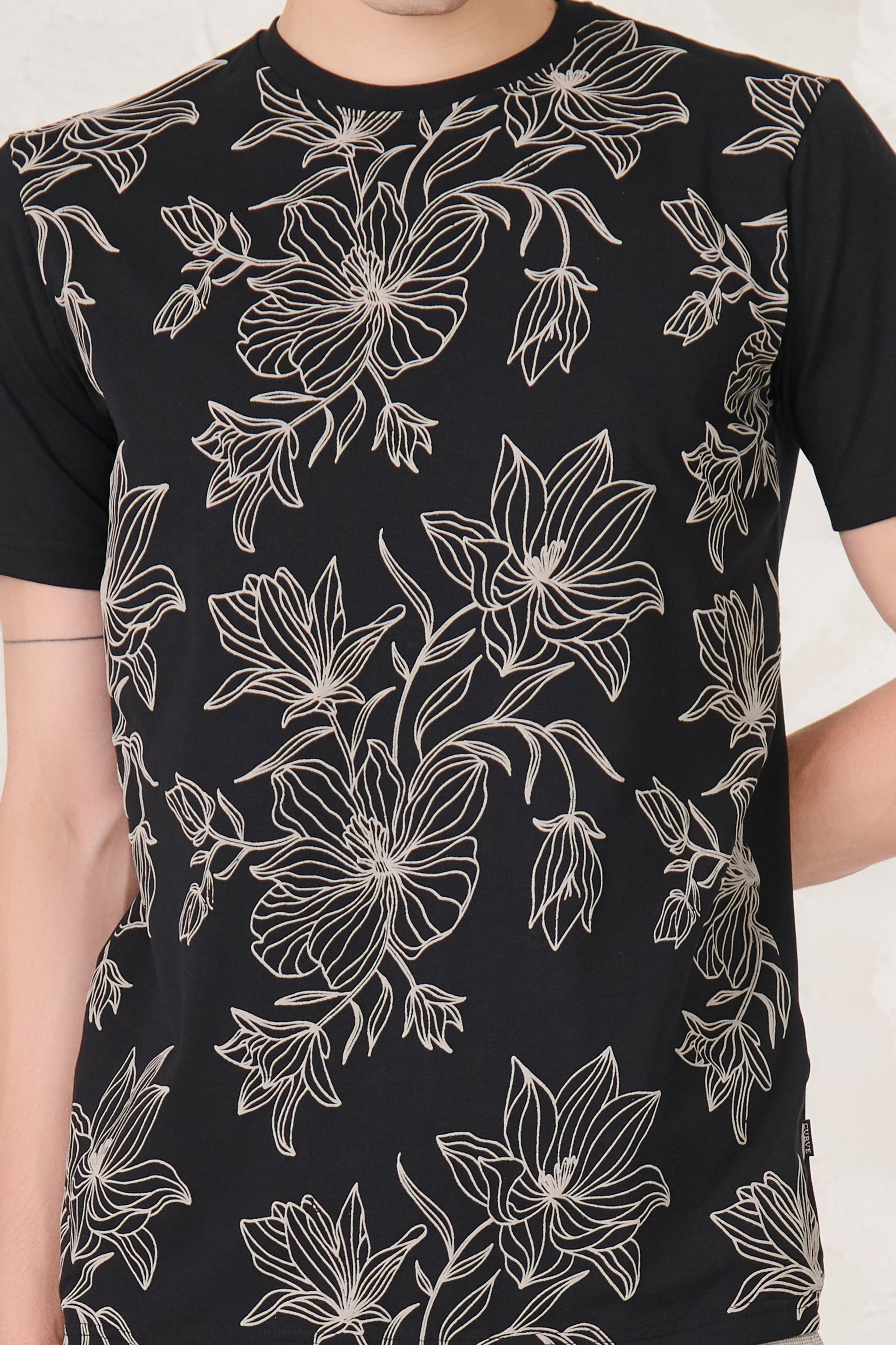 Buy Dahlia Doodle Stretch T-Shirt - Black Online Shopping view 4
