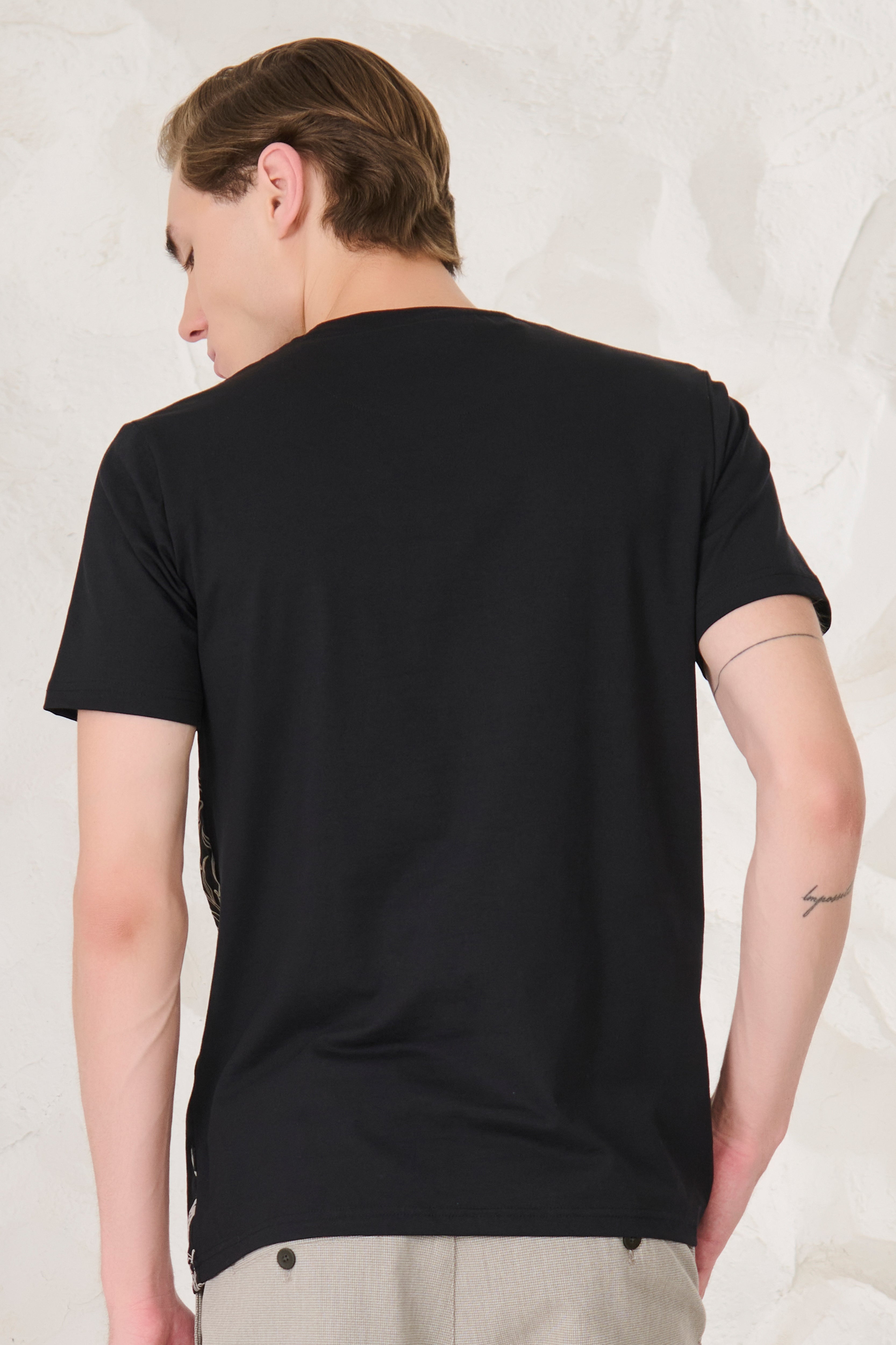 Buy Dahlia Doodle Stretch T-Shirt - Black Online Shopping view 3