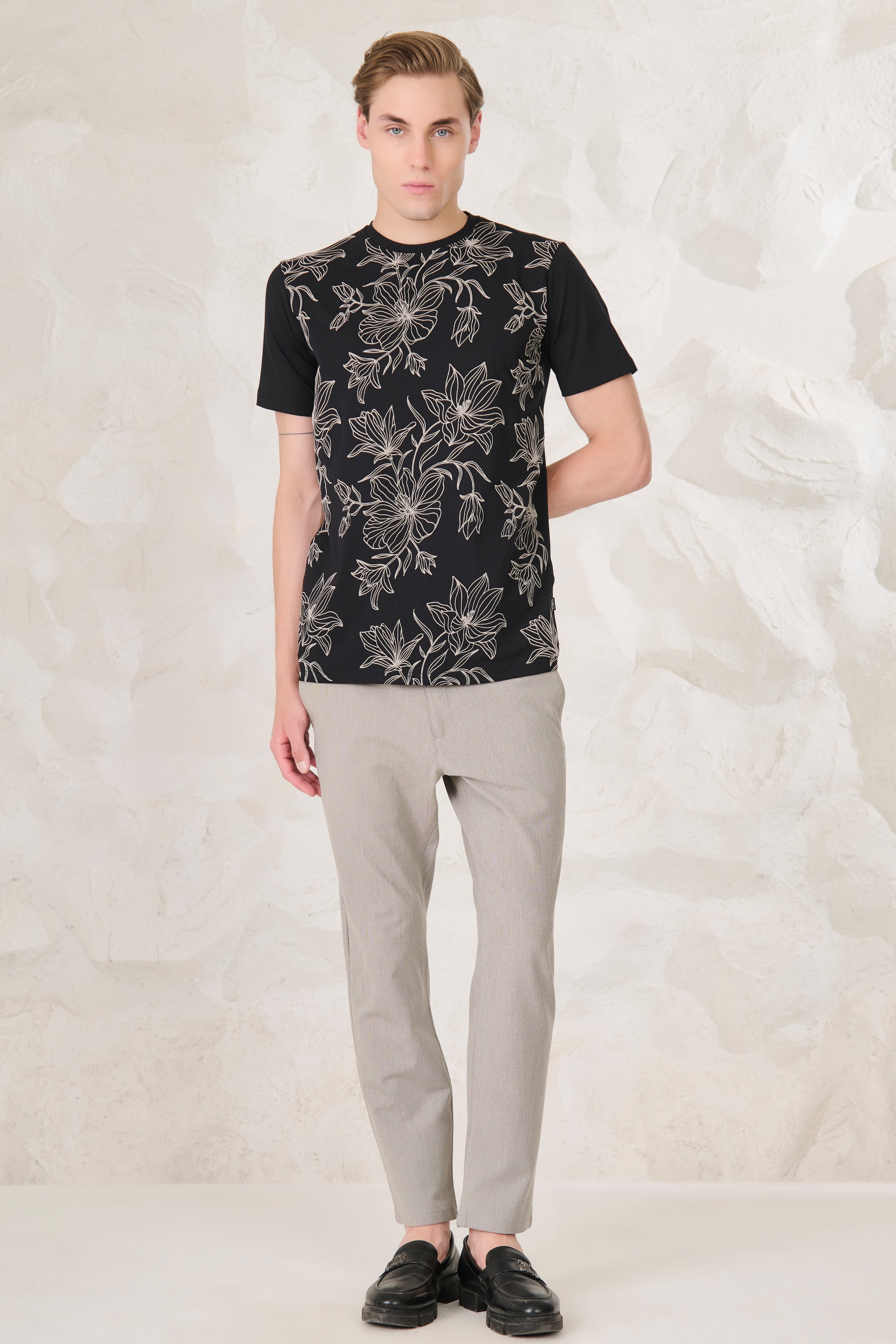 Buy Dahlia Doodle Stretch T-Shirt - Black Online Shopping view 5