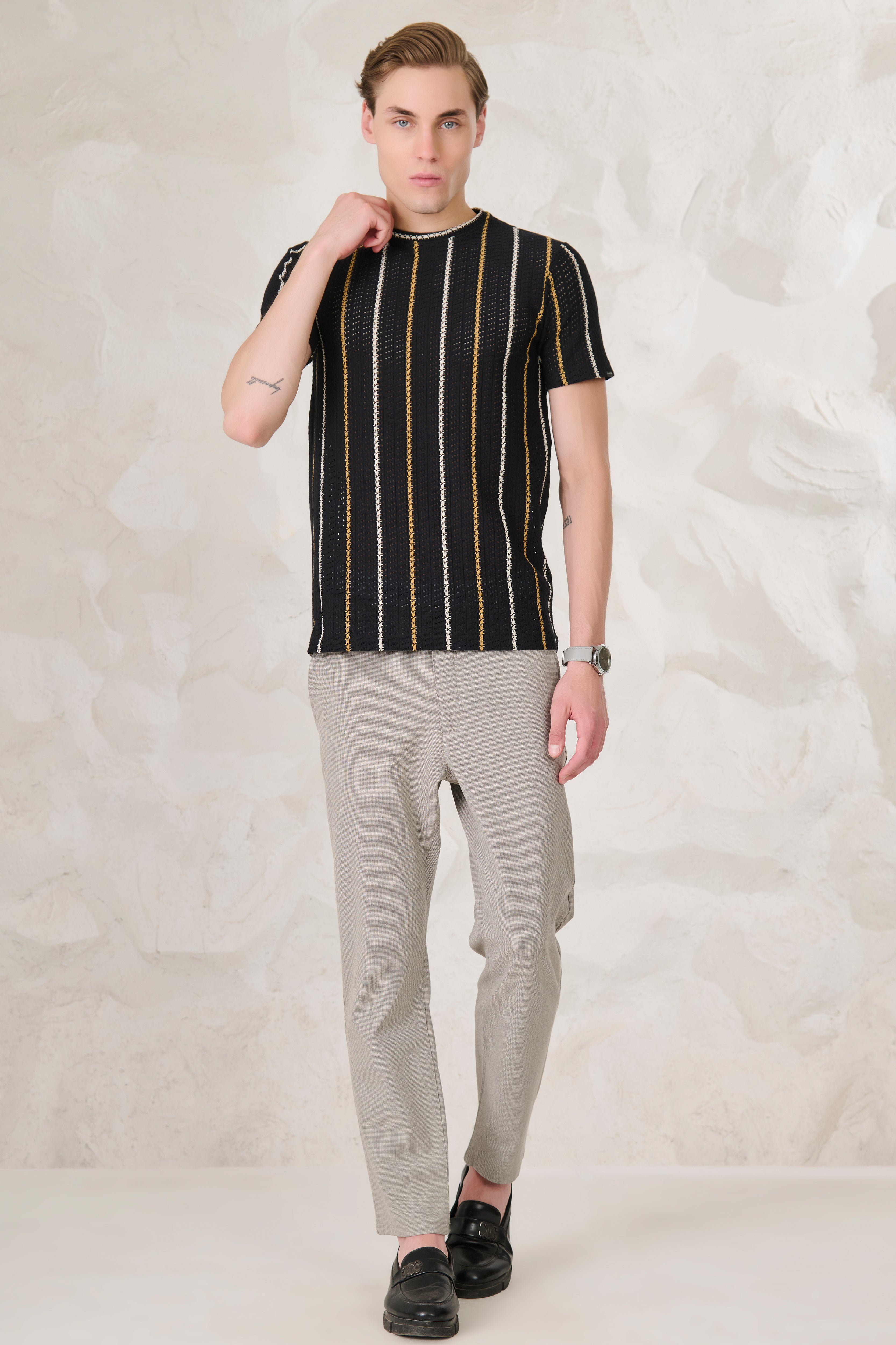 Buy Air Vents Stripes T-Shirt - Black Online Shopping view 5