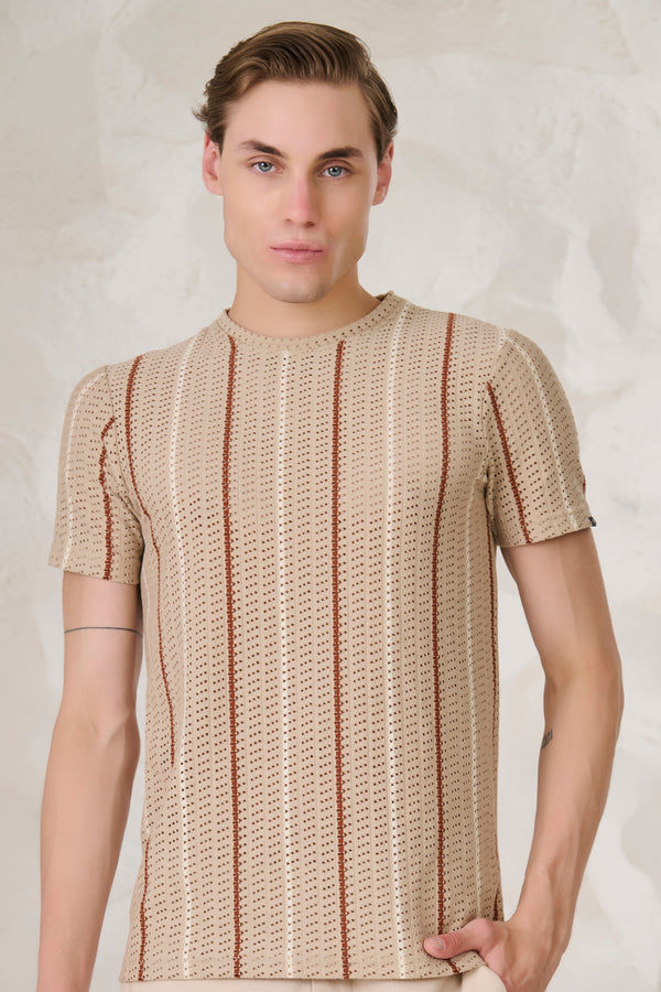 Air Vents Stripes T-Shirt - Beige