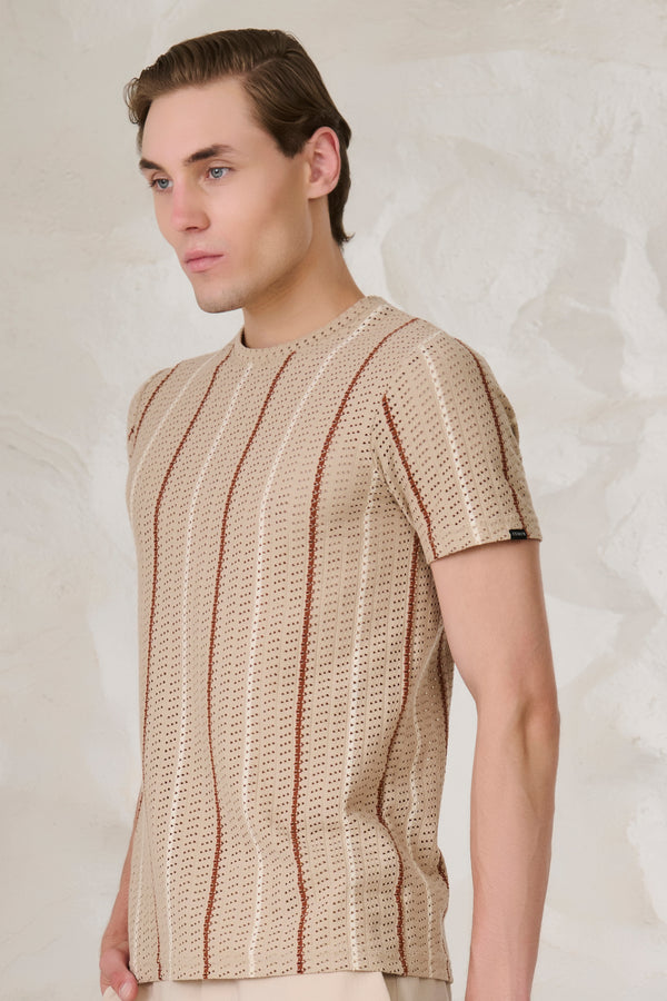 Air Vents Stripes T-Shirt - Beige