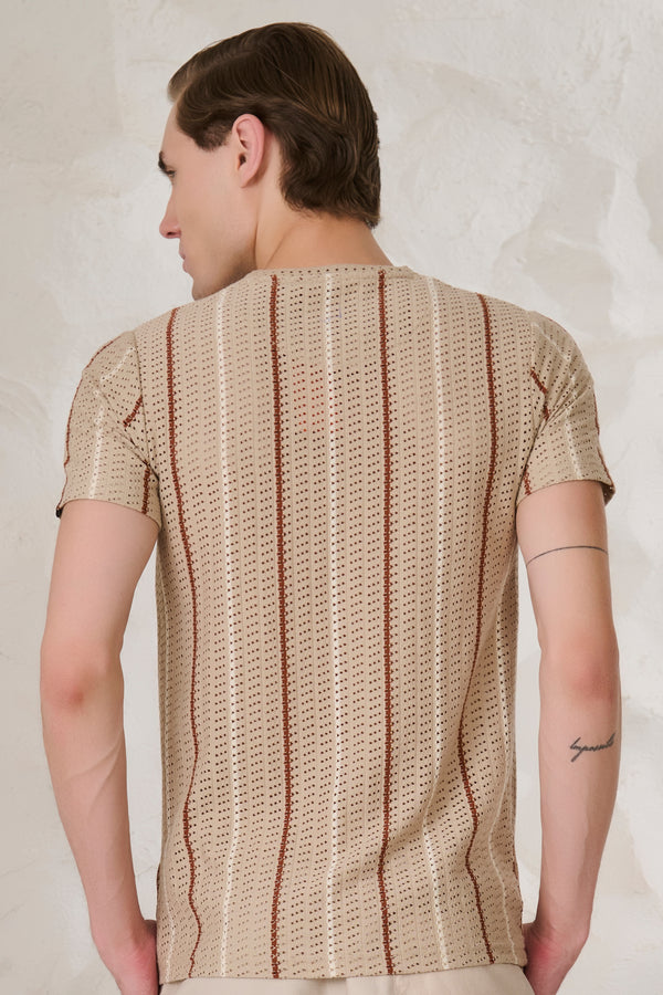 Air Vents Stripes T-Shirt - Beige