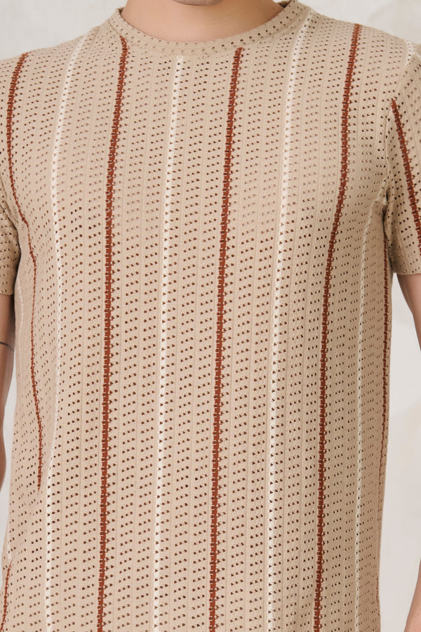 Air Vents Stripes T-Shirt - Beige