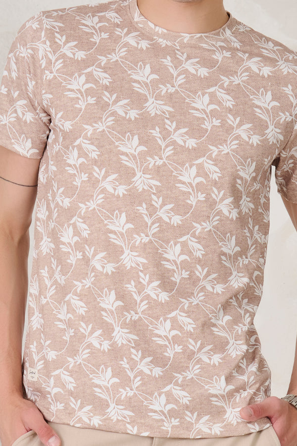 All Over Leaves T-Shirt - Beige