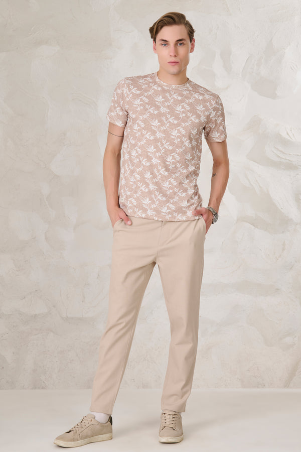 All Over Leaves T-Shirt - Beige