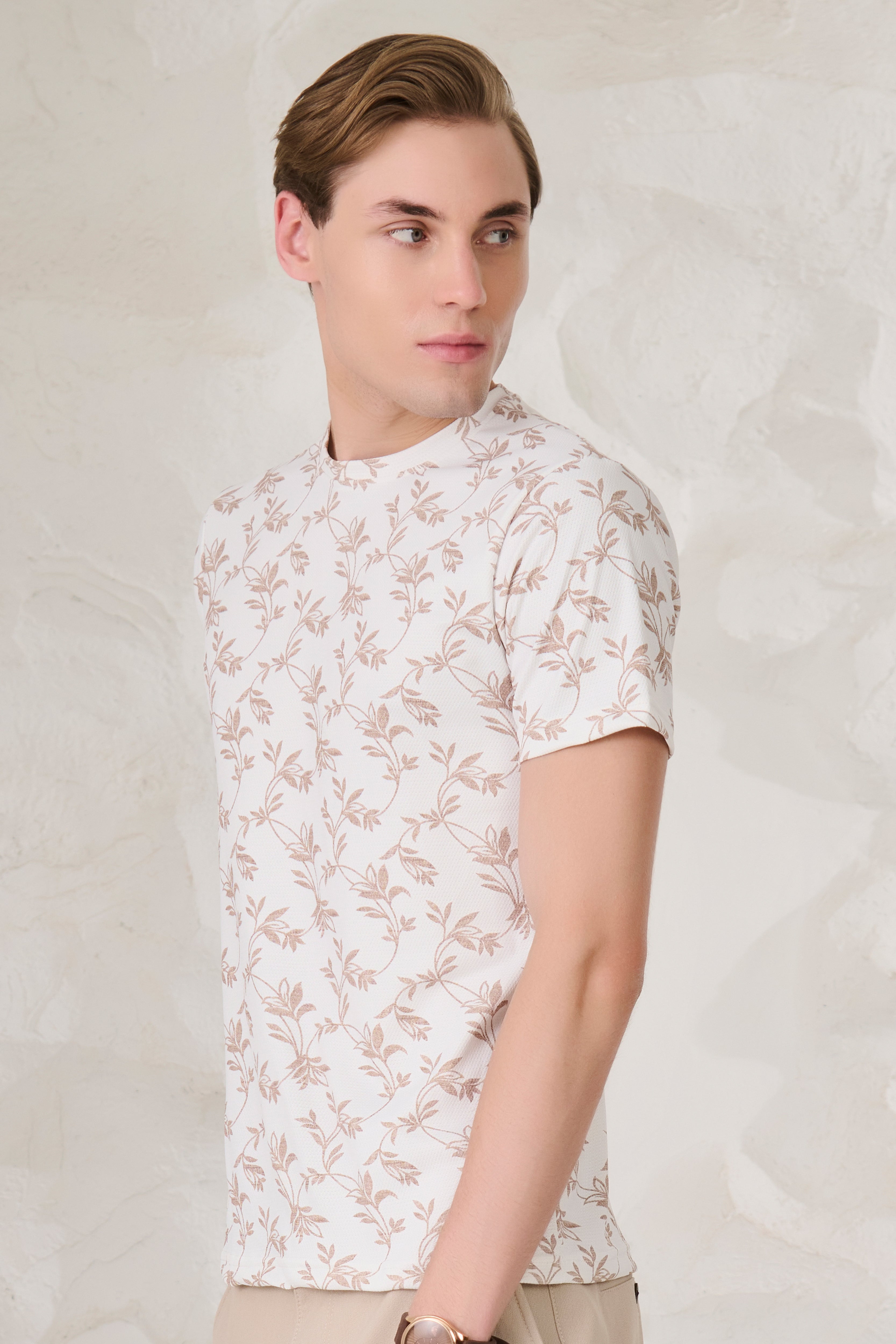 Buy All Over Leaves T-Shirt - White Online Shopping view 2