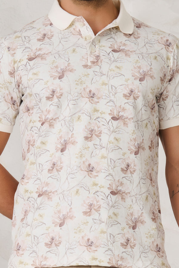 Painted Flowers Polo - White