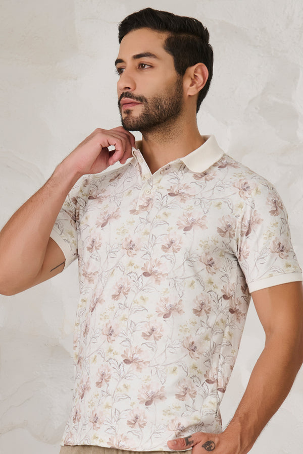 Painted Flowers Polo - White