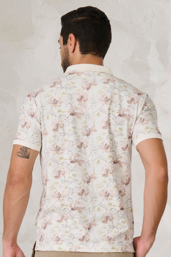 Painted Flowers Polo - White