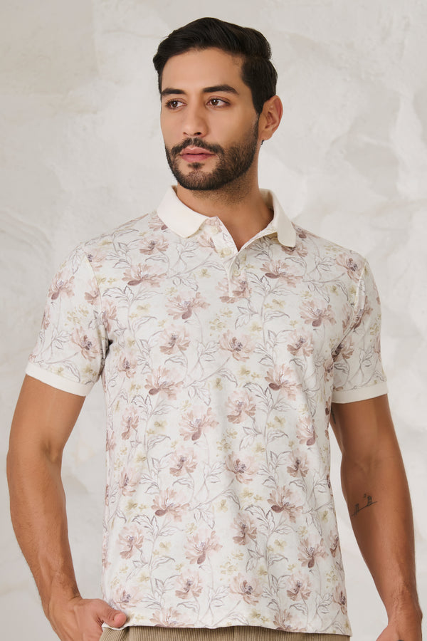 Painted Flowers Polo - White