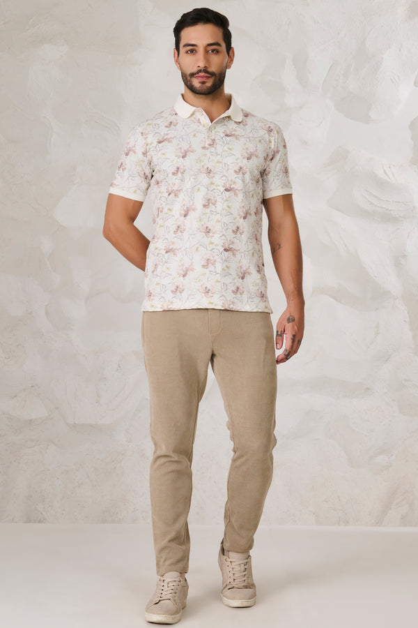 Painted Flowers Polo - White