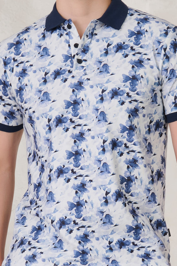 Painted Blueflowers Polo - White
