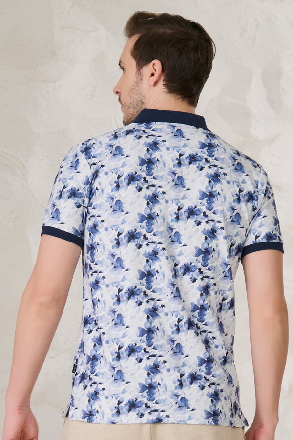 Painted Blueflowers Polo - White