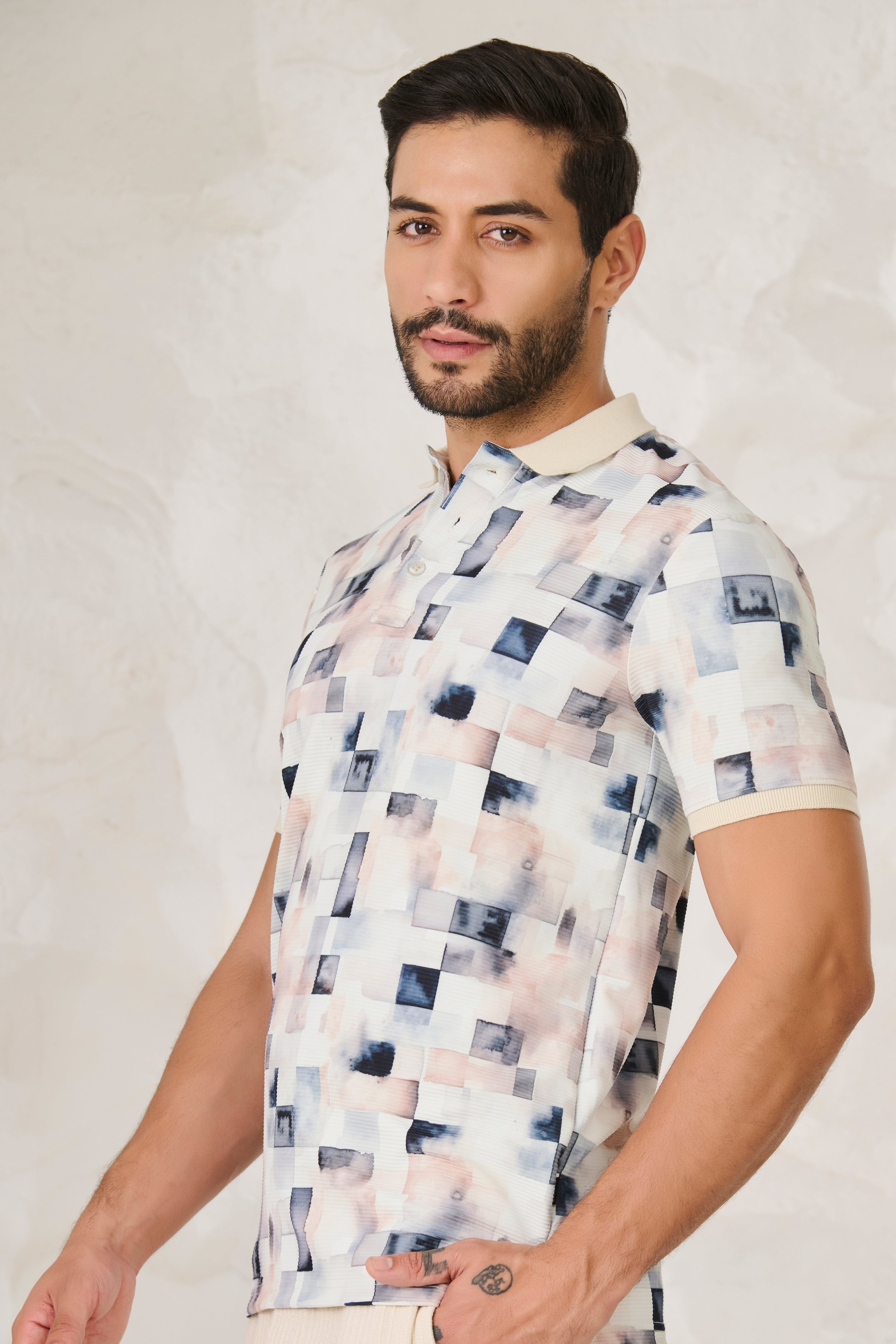 Buy Painted Squares Polo - White Online Shopping view 1