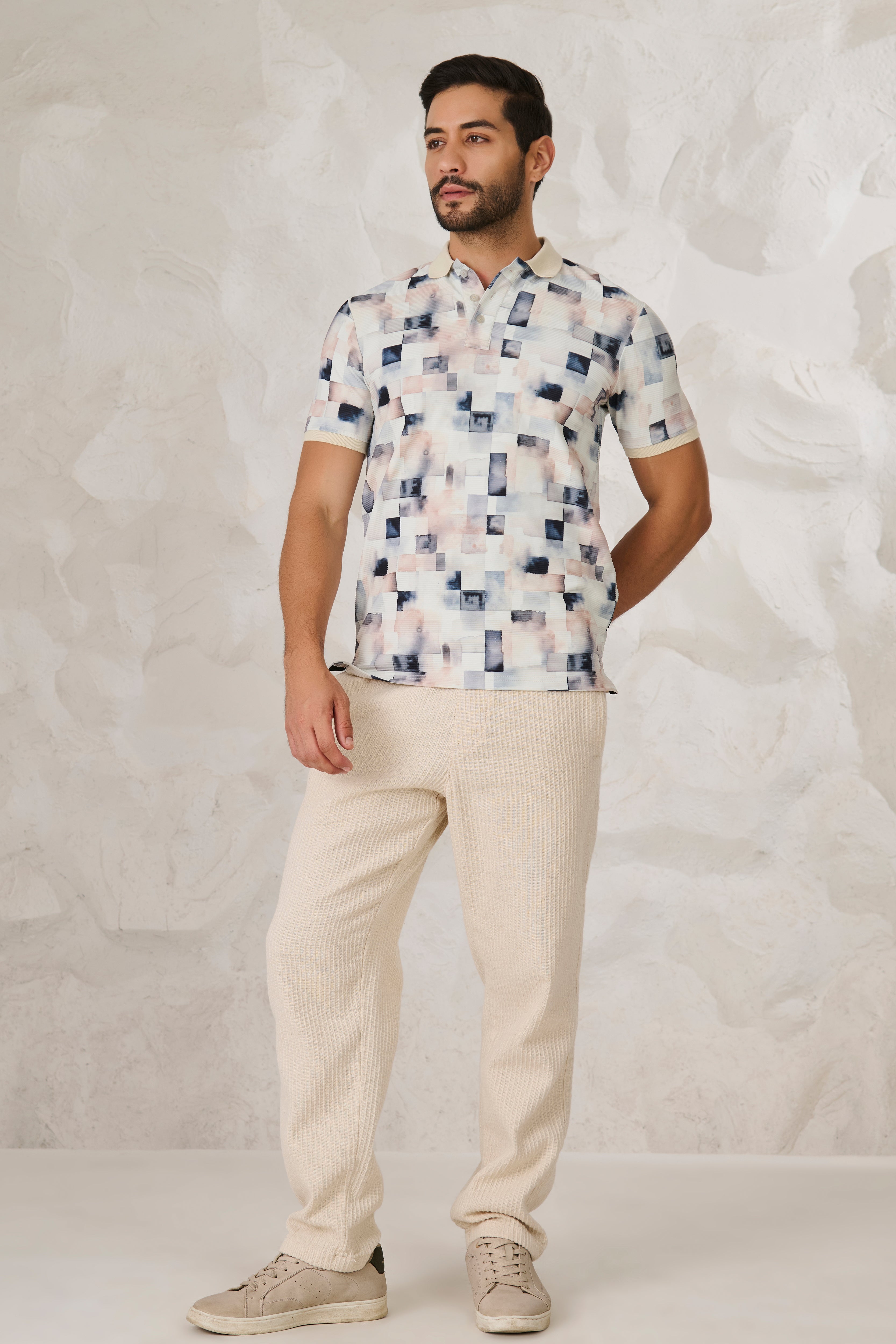 Buy Painted Squares Polo - White Online Shopping view 5