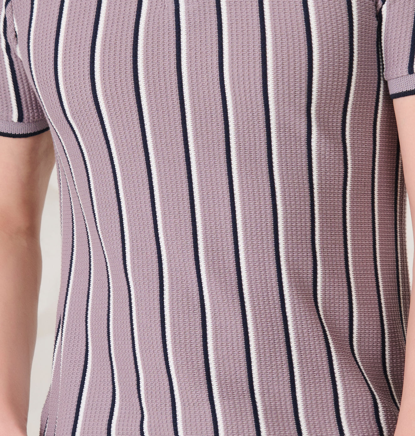 Broad Twin Stripe Textured Polo - Purple