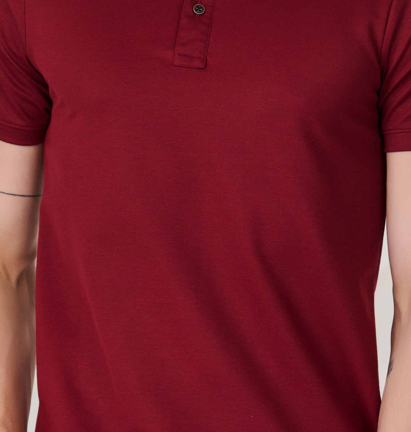 Printed Geometric Collar Performance Polo - Wine