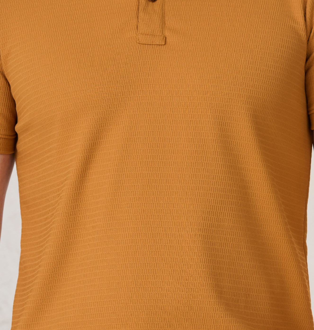 Printed Collar Textured Polo - Mustard