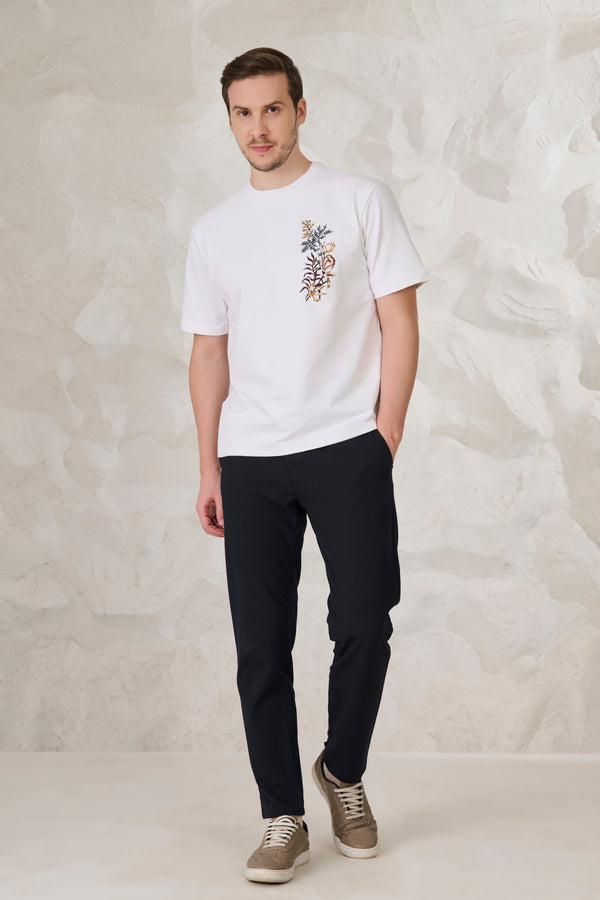 Ferns & Petals Embroidered Oversized T-Shirt - White